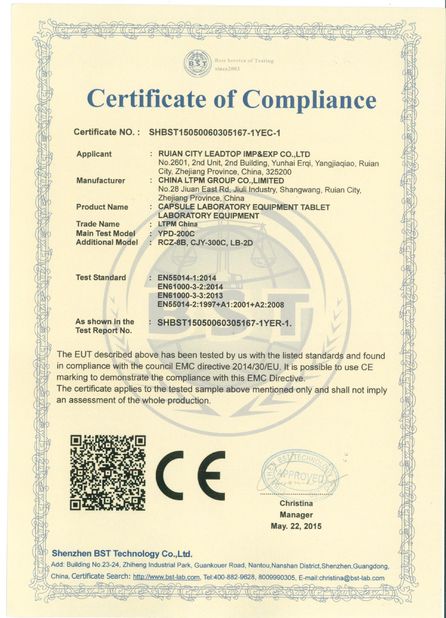 Китай Leadtop Pharmaceutical Machinery Сертификаты